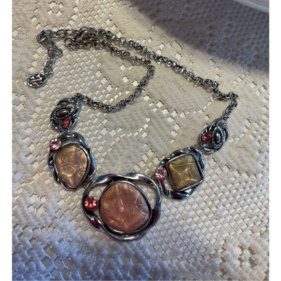 Vintage Silver Multi Colored Gemstones Brutalist Adjustable “H” Maker Mark Neckl - Picture 6 of 11